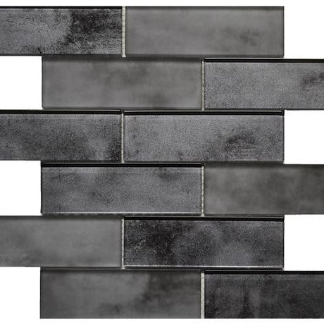 Denium 2x6 Concrete-Look Glass Mosaic Tile 12x12 Sheet