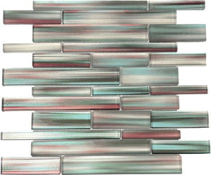 Teal Frost and Clear Glass Strips Mosaic Tile 12x12 Sheet