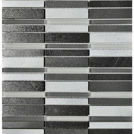 Black and Gray Vertical Basalt Glass Mosaic Tile 12x13 Sheet