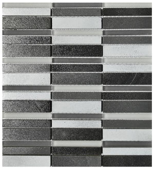 Black and Gray Vertical Basalt Glass Mosaic Tile 12x13 Sheet
