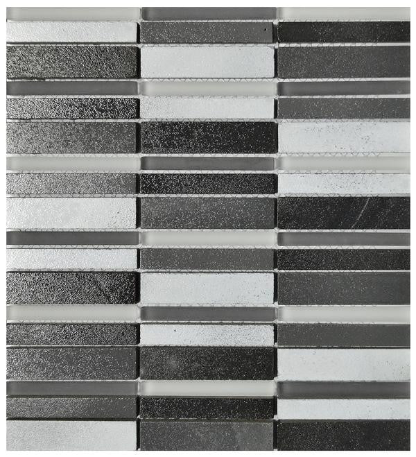 Black and Gray Vertical Basalt Glass Mosaic Tile 12x13 Sheet 1