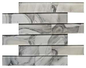 Platinum 2x6 Glass Mosaic Tile 12x12