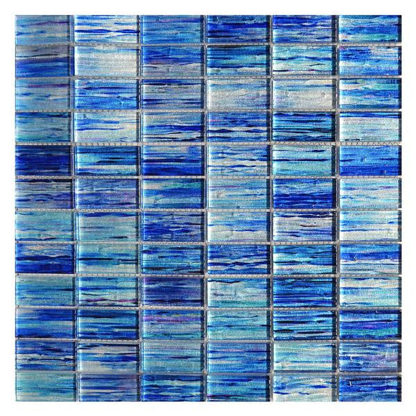 Aqua Blue Stacked Glass Mosaic Tile 12x12 Sheet 1