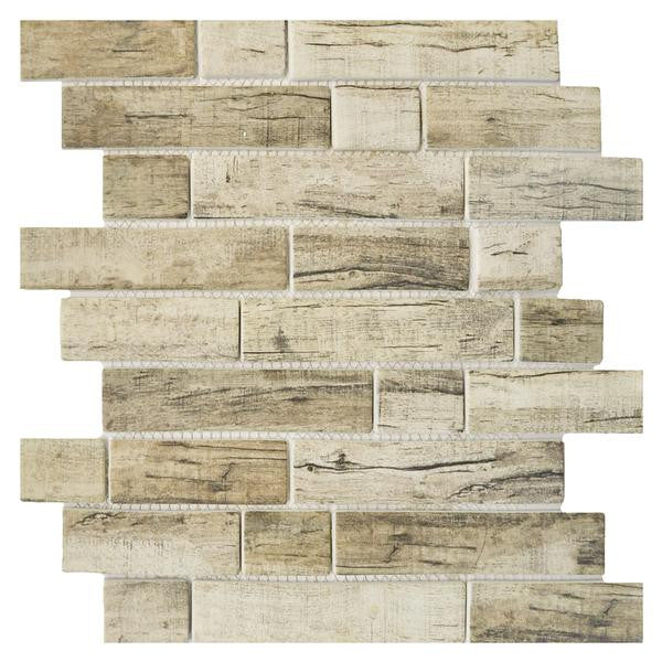 Bark Linden Linear Glass Mosaic Tile 12x12 Sheet 1