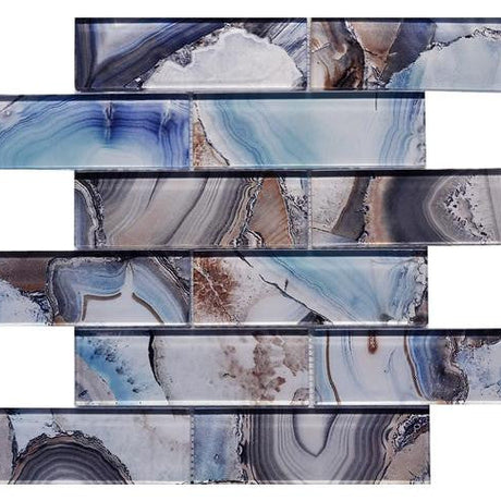 Ocean 2x6 Glass Mosaic Tile 12x12 Sheet