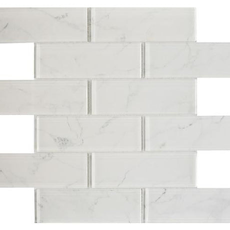Carrara 2x6 Glass Mosaic Tile 12x12 Sheet