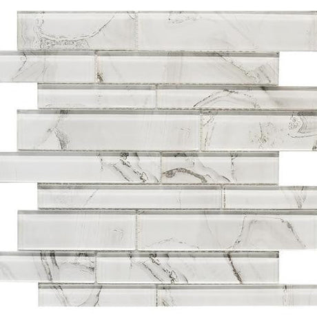 Silver Cloud Linear Glass Mosaic Tile 12x12 Sheet