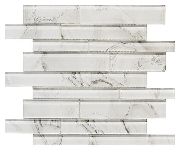 Silver Cloud Linear Glass Mosaic Tile 12x12 Sheet 1