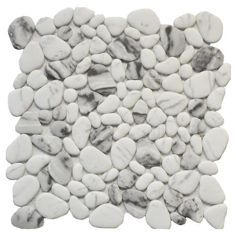 Carrara Grey Glass Pebble Mix Mosaic 12x12 Sheet