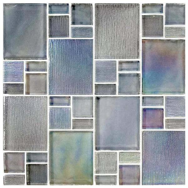 Avalon Gray Puzzle Glass Mosaic Tile 12x12 Sheet 1