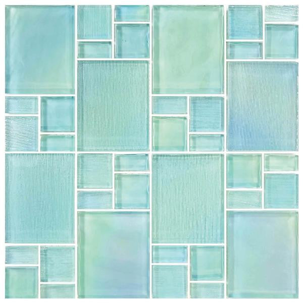 Avalon Seafoam Puzzle Glass Mosaic Tile 12x12 Sheet