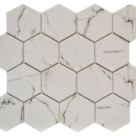Carrara 3" Hex Glass Mosaic Tile 10x12 Sheet
