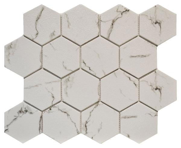 Carrara 3" Hex Glass Mosaic Tile 10x12 Sheet