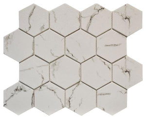 Carrara 3" Hex Glass Mosaic Tile 10x12 Sheet