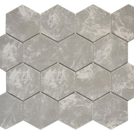 Grey Marble 3" Hex Glass Mosaic Tile 10x12 Sheet