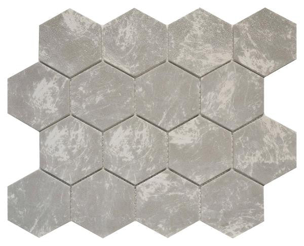 Grey Marble 3" Hex Glass Mosaic Tile 10x12 Sheet