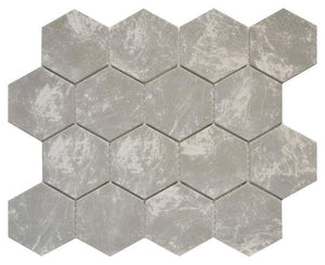 Grey Marble 3" Hex Glass Mosaic Tile 10x12 Sheet
