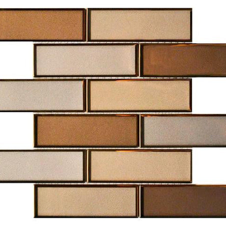 Tan Blend 2x6 Mirror Glass Mosaic Tile 12x12 Sheet