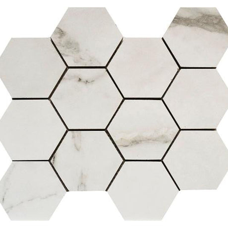 Canova Arabescata 3" Hex Matte Porcelain Mosaic Tile 14x12 Sheet