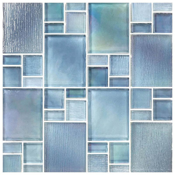 Avalon Blue Puzzle Glass Mosaic Tile 12x12 Sheet 1