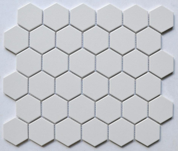 White 2" Hex Porcelain Mosaic Tile 11x13 Sheet 1