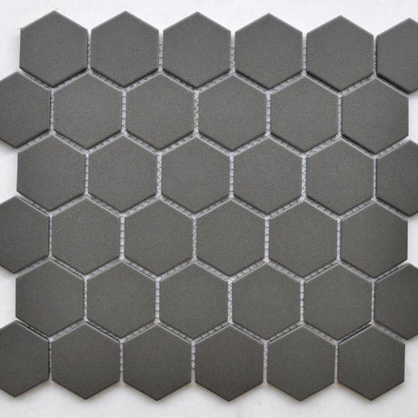 Graphite 2" Hex Porcelain Mosaic Tile 11x13 Sheet
