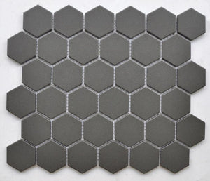 Graphite 2" Hex Porcelain Mosaic Tile 11x13 Sheet