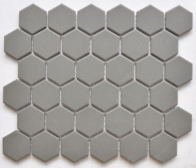 Silver 2" Hex Porcelain Mosaic Tile 11x13 Sheet