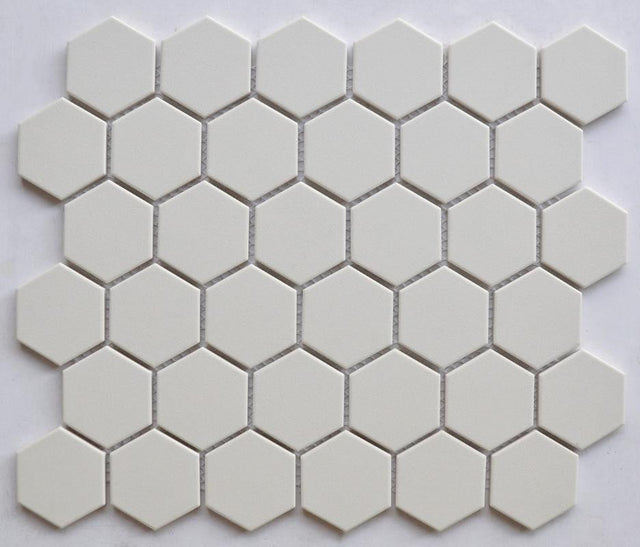 Cream 2" Hex Porcelain Mosaic Tile 11x13 Sheet