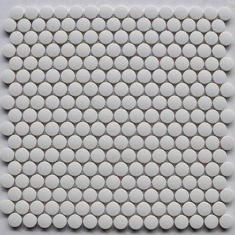White Penny Round Matte Porcelain Mosaic Tile 12x12 Sheet