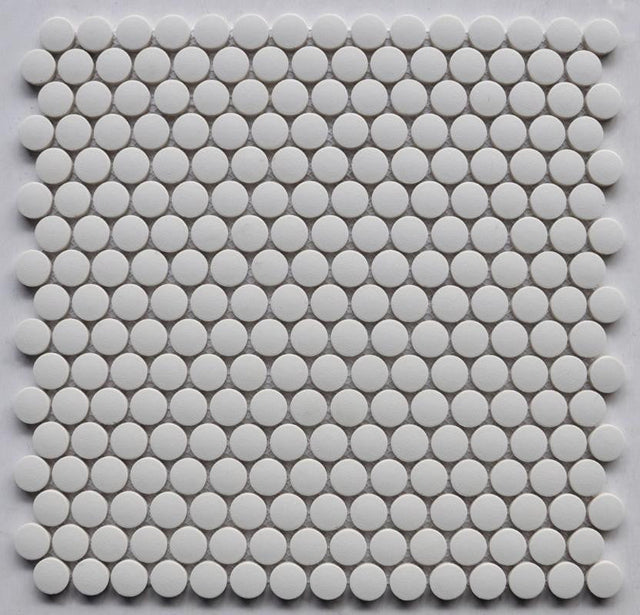 White Penny Round Matte Porcelain Mosaic Tile 12x12 Sheet