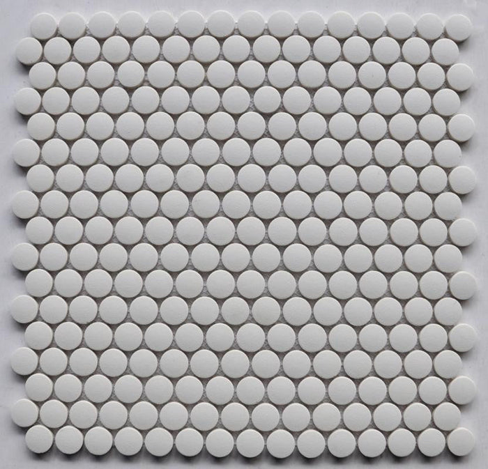 White Penny Round Matte Porcelain Mosaic Tile 12x12 Sheet 1