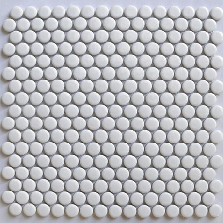 White Penny Round Glossy Porcelain Mosaic Tile 12x12 Sheet