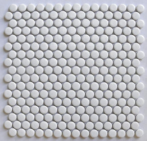 White Penny Round Glossy Porcelain Mosaic Tile 12x12 Sheet