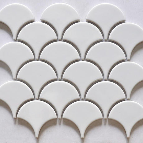 White Glossy Scales Porcelain Mosaic Tile 9x10 Sheet