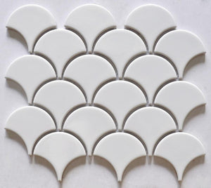 White Glossy Scales Porcelain Mosaic Tile 9x10 Sheet
