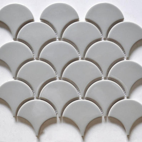 Grey Glossy Scales Porcelain Mosaic Tile 9x10 Sheet