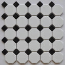 White 2" Octagon with Black Dot Porcelain Mosaic Tile 12x12 Sheet