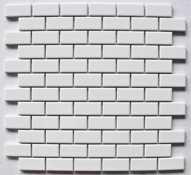 White Glossy 1x2 Porcelain Brick Mosaic Tile 12x12 Sheet