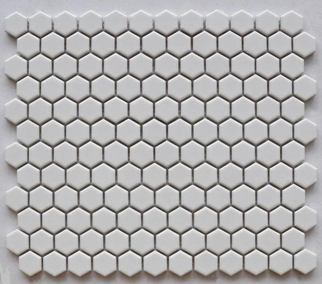 White Glossy 1" Hex Porcelain Mosaic Tile 10x12 Sheet