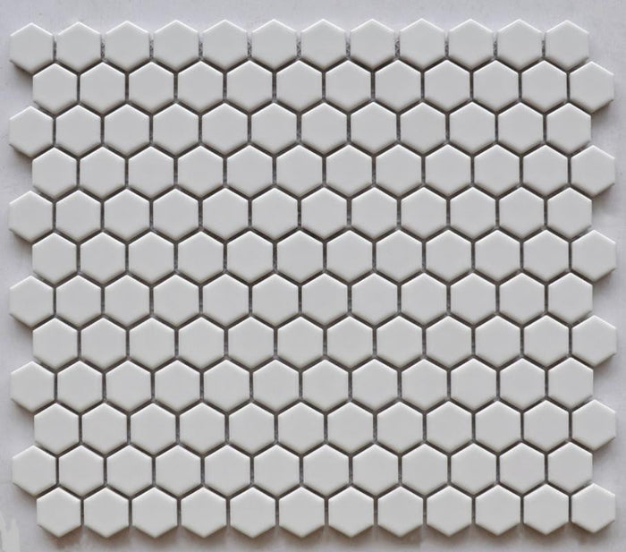 White Glossy 1" Hex Porcelain Mosaic Tile 10x12 Sheet 1