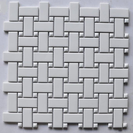 White Glossy Basketweave Porcelain Mosaic Tile 12x12 Sheet