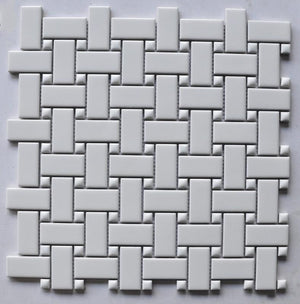 White Glossy Basketweave Porcelain Mosaic Tile 12x12 Sheet