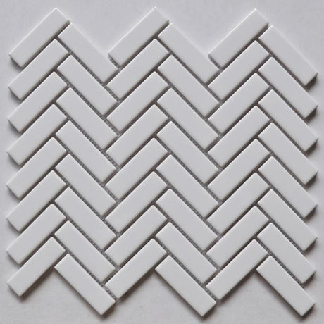 White Glossy Herringbone Porcelain Mosaic Tile 11x11 Sheet