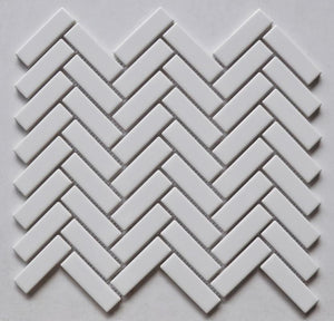 White Glossy Herringbone Porcelain Mosaic Tile 11x11 Sheet