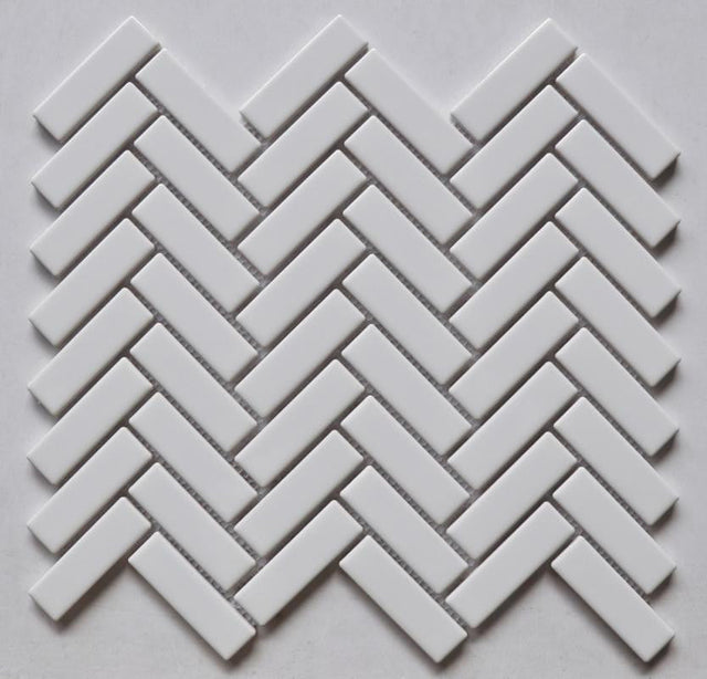 White Glossy Herringbone Porcelain Mosaic Tile 11x11 Sheet
