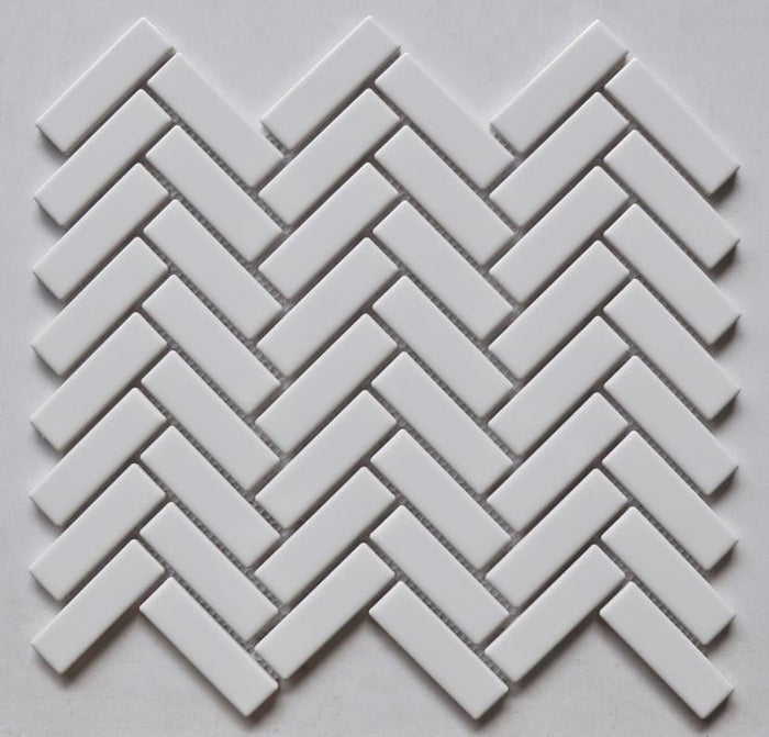 White Glossy Herringbone Porcelain Mosaic Tile 11x11 Sheet 1