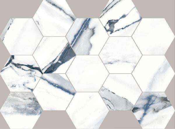 Oikos Blue 3" Hex Porcelain Mosaic Tile 13x9 Sheet 1