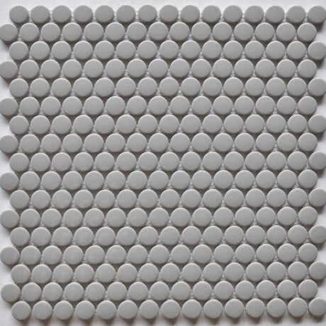 Grey 1" Penny Round Glossy Porcelain Mosaic Tile 12x12