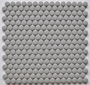 Grey 1" Penny Round Glossy Porcelain Mosaic Tile 12x12